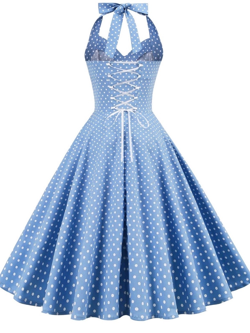 1950s Style Blue Polka Dot Halter Swing Dress Pin Up Rockabilly Retro Size Small - Picture 2 of 7